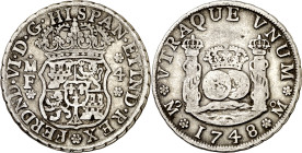 1748. Fernando VI. México. MF. 4 reales. (AC. 380). Columnario. 13,19 g. MBC/MBC-.