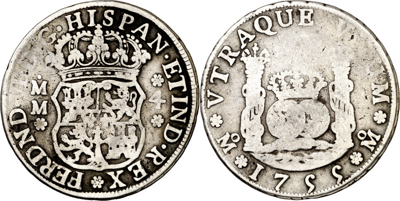 1755. Fernando VI. México. MM. 4 reales. (AC. 389). Columnario. Coronas real e i...