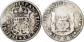 1755. Fernando VI. México. MM. 4 reales. (AC. 389). Columnario. Coronas real e imperial. Rara. 12,84 g. BC.