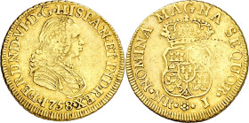 1758. Fernando VI. Santa Fe de Nuevo Reino. J. 2 escudos. (AC. 683) (Restrepo 16-10). Rara. 6,71 g. MBC/MBC+.