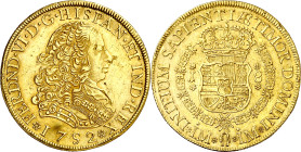 1752. Fernando VI. Lima. J. 8 escudos. (AC. 765) (Cal.Onza 578). Leves marquitas. Bónita pátina. Rara. 27 g. MBC+.