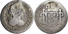 1787. Carlos III. Guatemala. M. 1/2 real. (AC. 108). Perforación reaparada. Rara. 1,60 g. (BC).