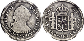 1788/7. Carlos III. Santiago. DA. 1 real. (AC. 525). En cápsula de la NGC como VG10, nº 2892732-014. Colección Val y Mexía. Rara con sobrefecha. BC/BC...