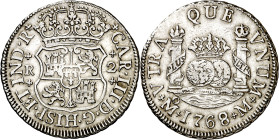 1768. Carlos III. México. M. 2 reales. (AC. 653). Columnario. Buen ejemplar. Escasa. 6,76 g. MBC+.