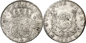 1765. Carlos III. México. MF. 8 reales. (AC. 1088). Columnario. 27,05 g. MBC/MBC-.