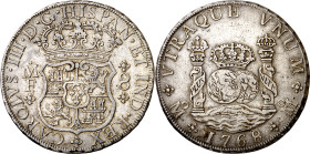 1768. Carlos III. México. MF. 8 reales. (AC. 1094). Columnario. 26,83 g. MBC.