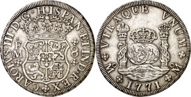 1771. Carlos III. México. FM. 8 reales. (AC. 1103). Columnario. Leves marquitas. Bonito color. 26,85 g. MBC+.