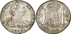 1779. Carlos III. México. FF. 8 reales. (AC. 1118). Golpecitos. Atractiva. 26,74 g. MBC+/EBC-.