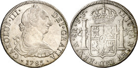 1783. Carlos III. México. FF. 8 reales. (AC. 1124). Rayas. 26,82 g. MBC-/MBC.