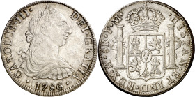 1786. Carlos III. México. FM. 8 reales. (AC. 1129). Rayitas. 26,89 g. MBC/MBC+.