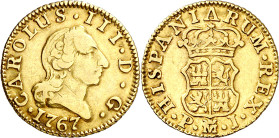 1767. Carlos III. Madrid. PJ. 1/2 escudo. (AC. 1251). 1,76 g. MBC-.