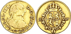 1786. Carlos III. Madrid. DV. 1/2 escudo. (AC. 1280). 1,70 g. MBC-/MBC.