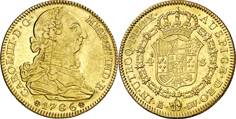 1786. Carlos III. Madrid. DV. 4 escudos. (AC. 1791). Raya. 13,48 g. MBC+/EBC-.