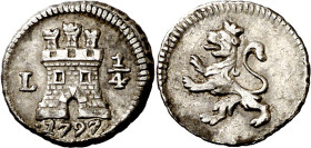 1797. Carlos IV. Lima. 1/4 de real. (AC. 108). Escasa. 0,88 g. MBC+.