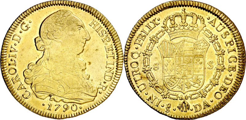 1790. Carlos IV. Santiago. DA. 8 escudos. (AC. 1752) (Cal.Onza 1152). Busto de C...