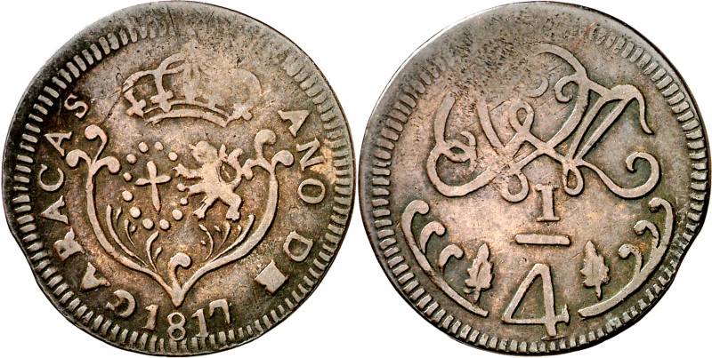 1817. Fernando VII. Caracas. 1/4 de real. (AC. 66). CU. 2,72 g. MBC.