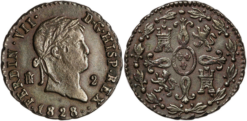 1828. Fernando VII. Segovia. 2 maravedís. (AC. 150). 2,33 g. EBC-.