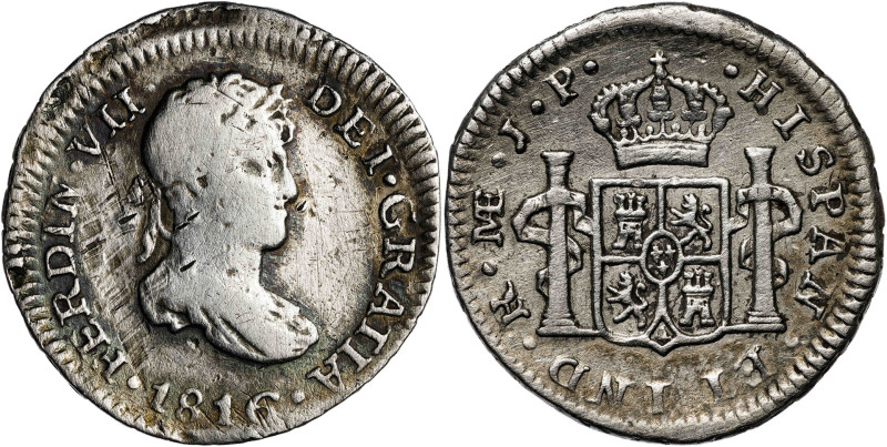 1816. Fernando VII. Lima. JP. 1/2 real. (AC. 359). 1,67 g. BC/MBC-.