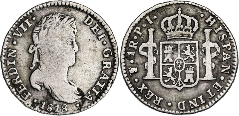 1818. Fernando VII. Potosí. PJ. 1 real. (AC. 635). 3,31 g. BC/BC+.