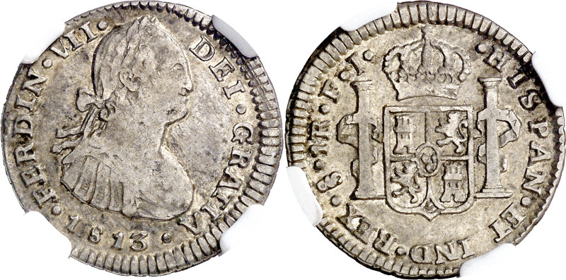 1813. Fernando VII. Santiago. FJ. 1 real. (AC. 673). En cápsula de la NGC como V...