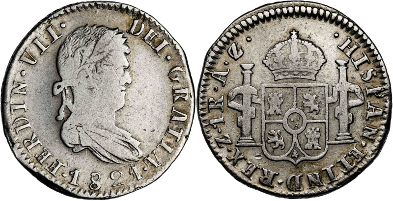 1821. Fernando VII. Zacatecas. AZ/AG. 1 real. (AC. 712). 3,66 g. BC/BC+.