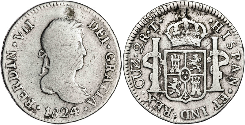 1824. Fernando VII. Cuzco. T. 2 reales. (AC. 771). Perforación reparada. Rara. 6...