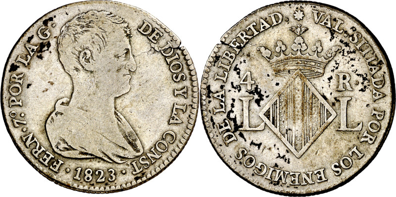 1823. Fernando VII. Valencia. 4 reales. (AC. 994). 5,88 g. MBC-.