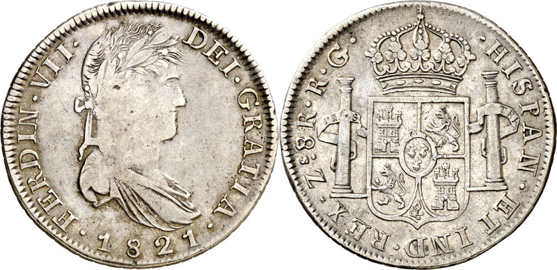 1821. Fernando VII. México. RG. 8 reales. (AC. 1337). 26,51 g. BC+/MBC-.