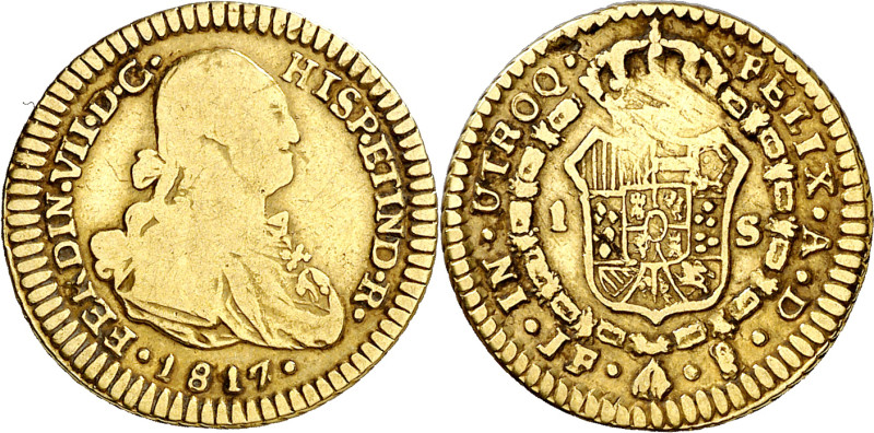 1817. Fernando VII. Santiago. JF. 1 escudo. (AC. 1572). Ensayadores y marca de c...