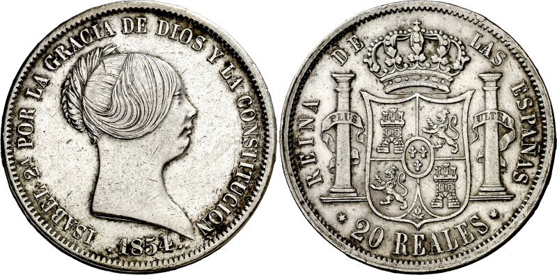 1854. Isabel II. Madrid. 20 reales. (AC. 596). 25,81 g. MBC/MBC+.