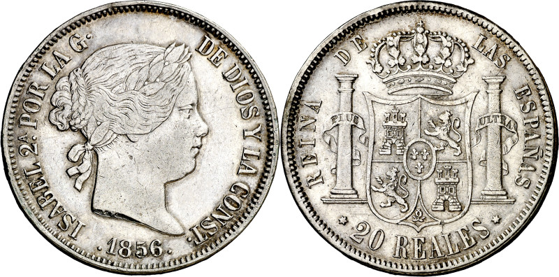 1856. Isabel II. Madrid. 20 reales. (AC. 612). 26,02 g. MBC+.