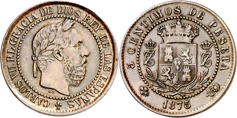 1875. Carlos VII, Pretendiente. Oñate. 5 céntimos. (AC. 2). 5,14 g. MBC+.