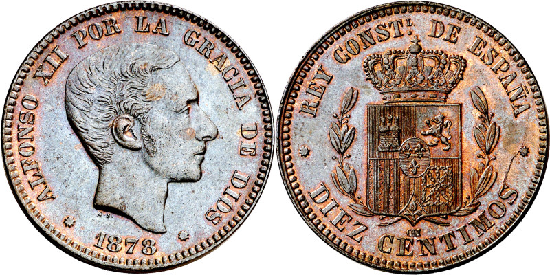 1878. Alfonso XII. Barcelona. OM. 10 céntimos. (AC. 9). 10,04 g. EBC/EBC+.