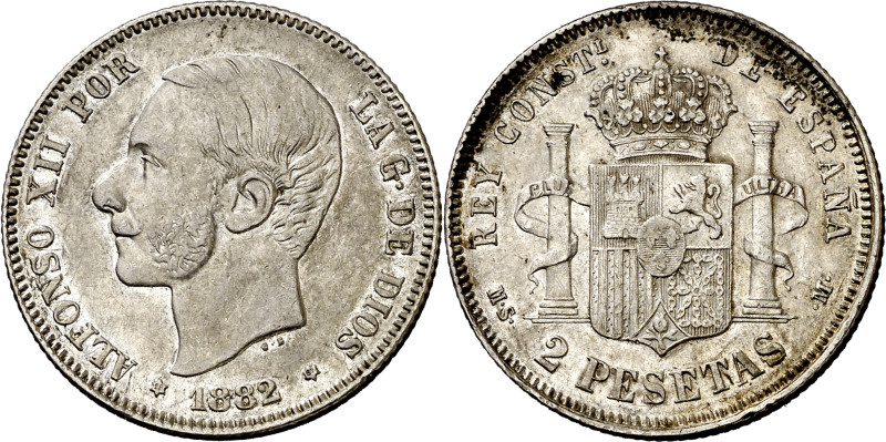 1882/1*1882. Alfonso XII. MSM. 2 pesetas. (AC. 30). Ex Áureo & Calicó 25/04/2013...