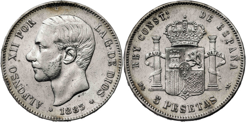 1885*1887. Alfonso XII. MSM. 5 pesetas. (AC. 62). 24,79 g. BC+/MBC-.