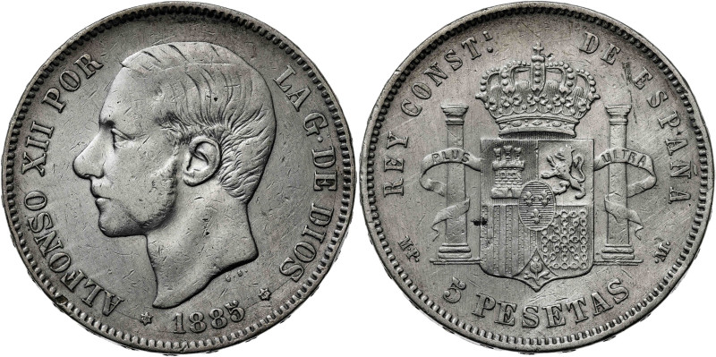 1885*1887. Alfonso XII. MPM. 5 pesetas. (AC. 63). 24,85 g. BC+.