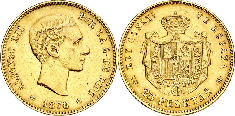 1878*1878. Alfonso XII. DEM. 25 pesetas. (AC. 70). 8,05 g. MBC+.