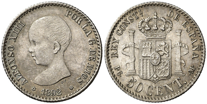 1892*92. Alfonso XIII. PGM. 50 céntimos. (AC. 38). Bella. Ex Áureo & Calicó 17/0...