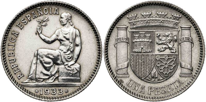 1933*34. II República. 1 peseta. (AC. 34). Limpiada. 4,95 g. EBC/EBC+.