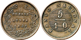 Argentina. 1827. Buenos Aires. 5/10 de real. (KM. 3). CU. 6,66 g. EBC-.
