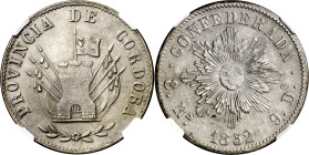 Argentina. 1852. Córdoba. 8 reales. (KM. 32). En cápsula de la NGC como MS62, nº 6613661-001. AG. EBC+.
