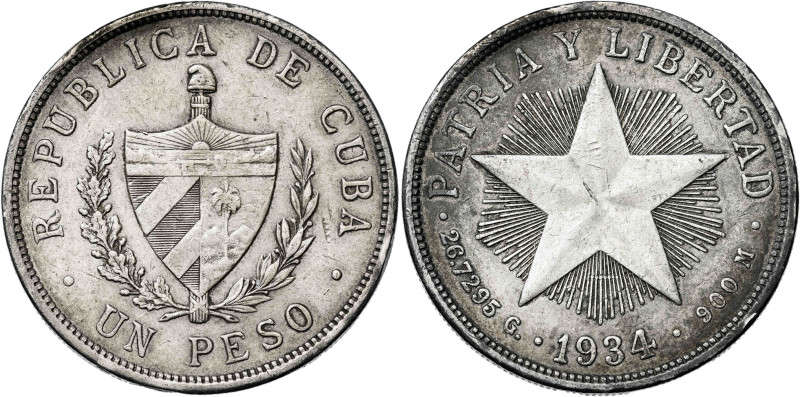 Cuba. 1934. 1 peso. (KM. 15.2). Golpecitos. AG. 26,70 g. MBC.