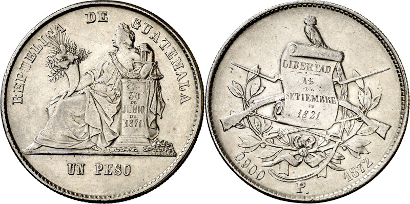 Guatemala. 1872. P. 1 peso. (KM. 197.1). AG. 25,36 g. MBC+.