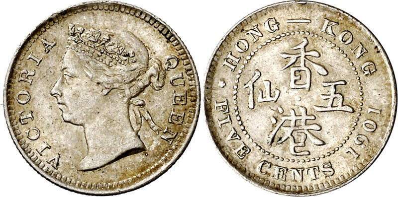 Hong Kong. 1901. Victoria. 25 centavos. (KM. 5). Escasa. AG. 1,36 g. EBC.