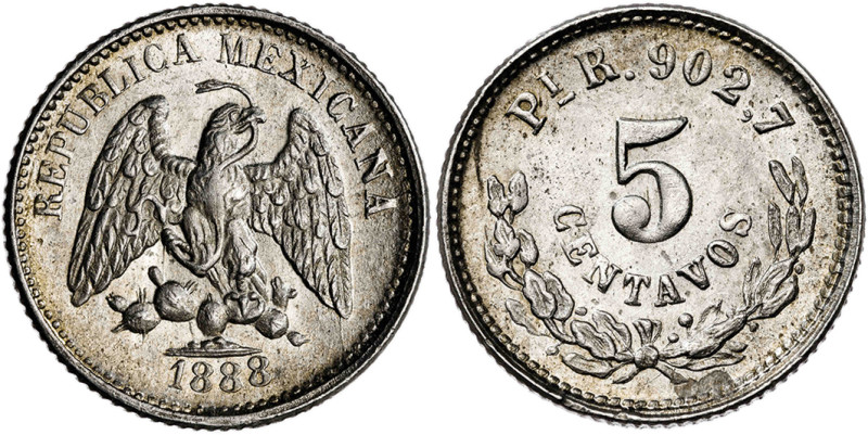 México. 1888. San Luis Potosí. R/B. 5 centavos. (KM. 398.9). AG. 1,39 g. EBC+.