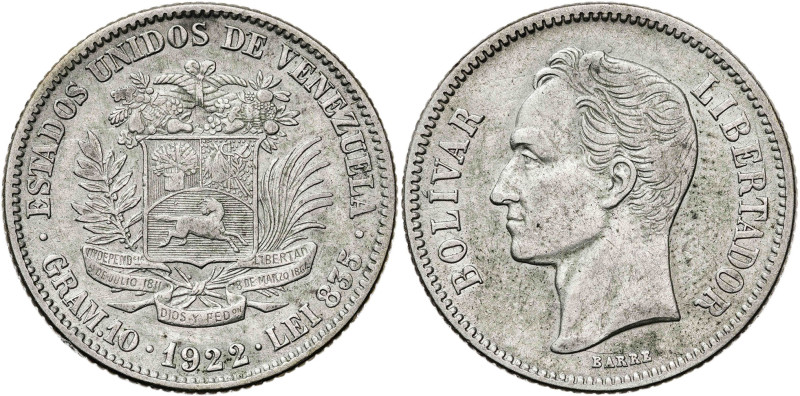 Venezuela. 1922. 2 bolívares. (KM. 23). AG. 9,84 g. MBC.