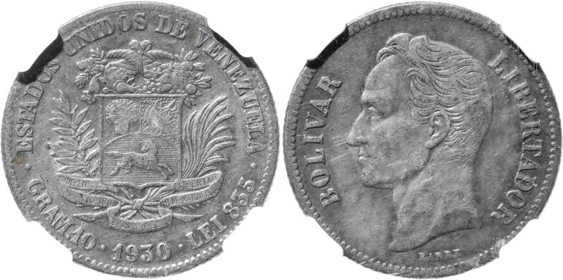 Venezuela. 1930. 2 bolívares. (KM. 23). En cápsula de la NGC como XF45, nº 42157...