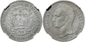 Venezuela. 1900. 5 bolívares. (KM. 24.2). En cápsula de la NGC como VF Details Surface Hairlines, nº 2809601-008. Ex Colección Granito. AG. MBC-.