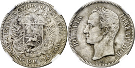 Venezuela. 1919. 5 bolívares. (KM. 24.2). En cápsula de la NGC como XF45, nº 4236872-001. Ex Heritage 21/04/2016, nº 63286. AG. MBC+/EBC-.