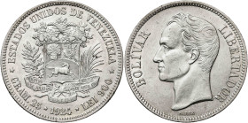 Venezuela. 1924. 5 bolívares. (KM. 24.2). AG. 25,01 g. EBC-.